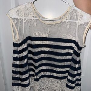 Lace and Striped Sleeveless Top